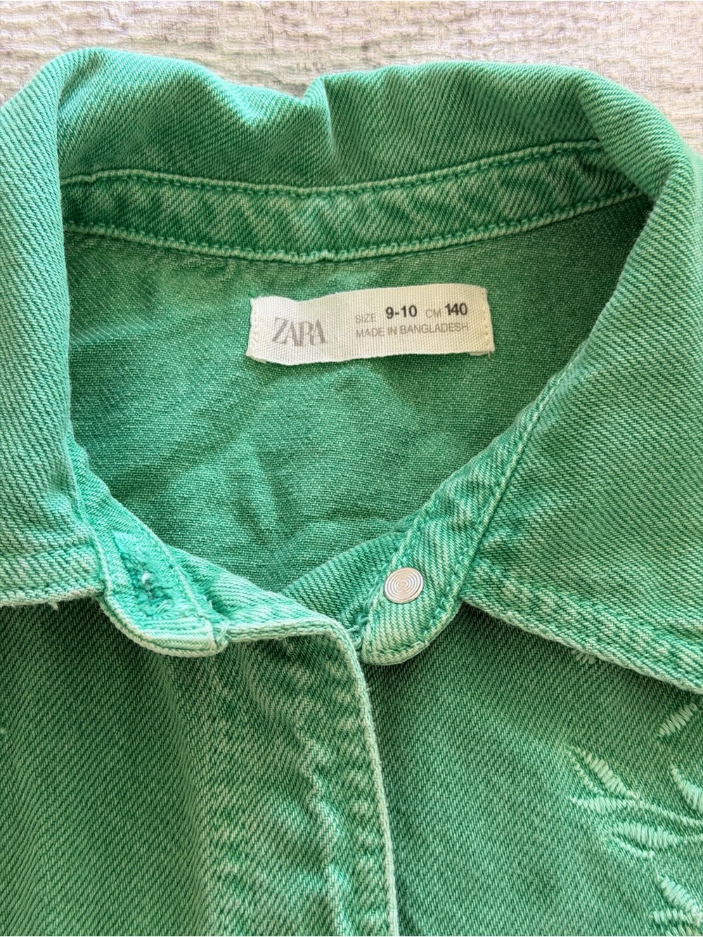 Zara Green Embroidered Snap-Front Denim Shirt Jacket Size 9-10 - Picture 3 of 12